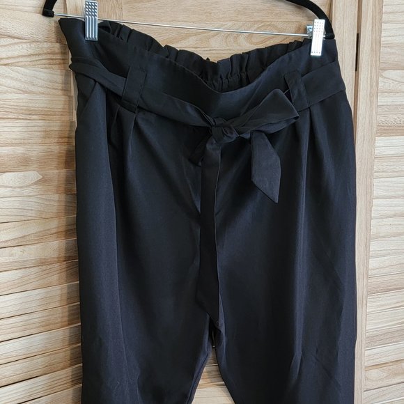 SHEIN Pants - Elegant SHEIN SXY Plus Knot Hem Belted Pants - Black, High Waist, Tapered Fit